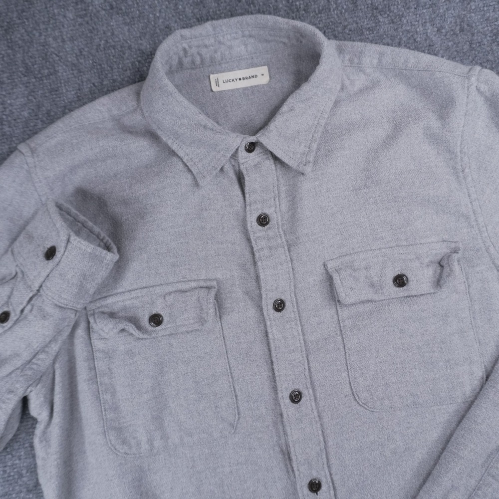 Lucky Brand Flannel Shirt Mens Medium Gray Long Sleeve Button Down Workwear